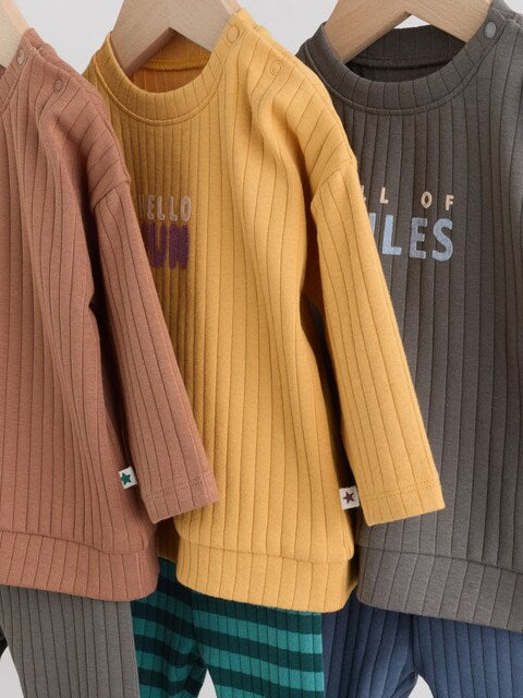 Green/Brown Slogan Tops and Leggings 6 Piece Baby Set