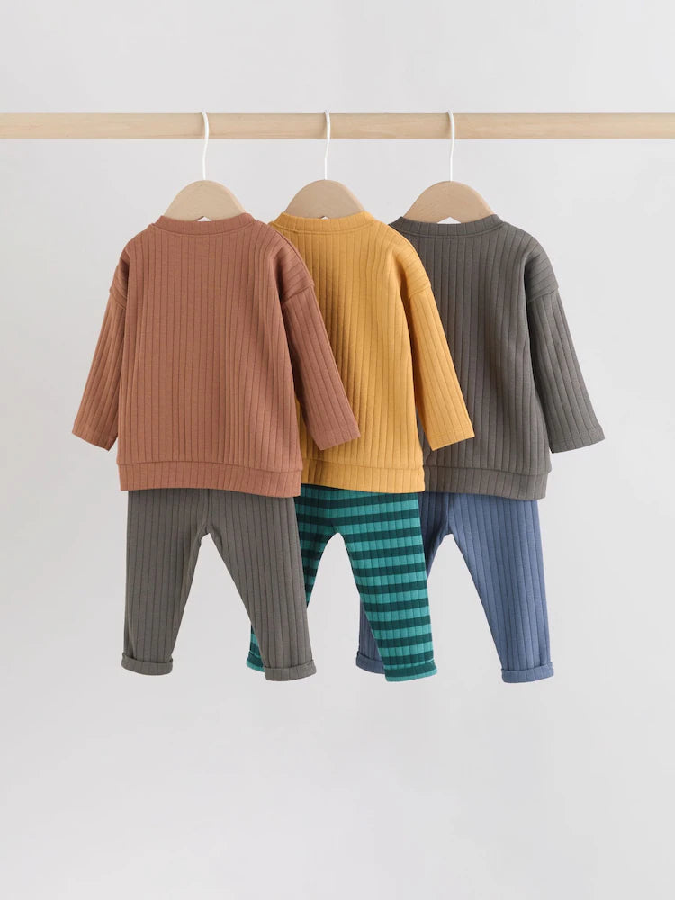 Green/Brown Slogan Tops and Leggings 6 Piece Baby Set