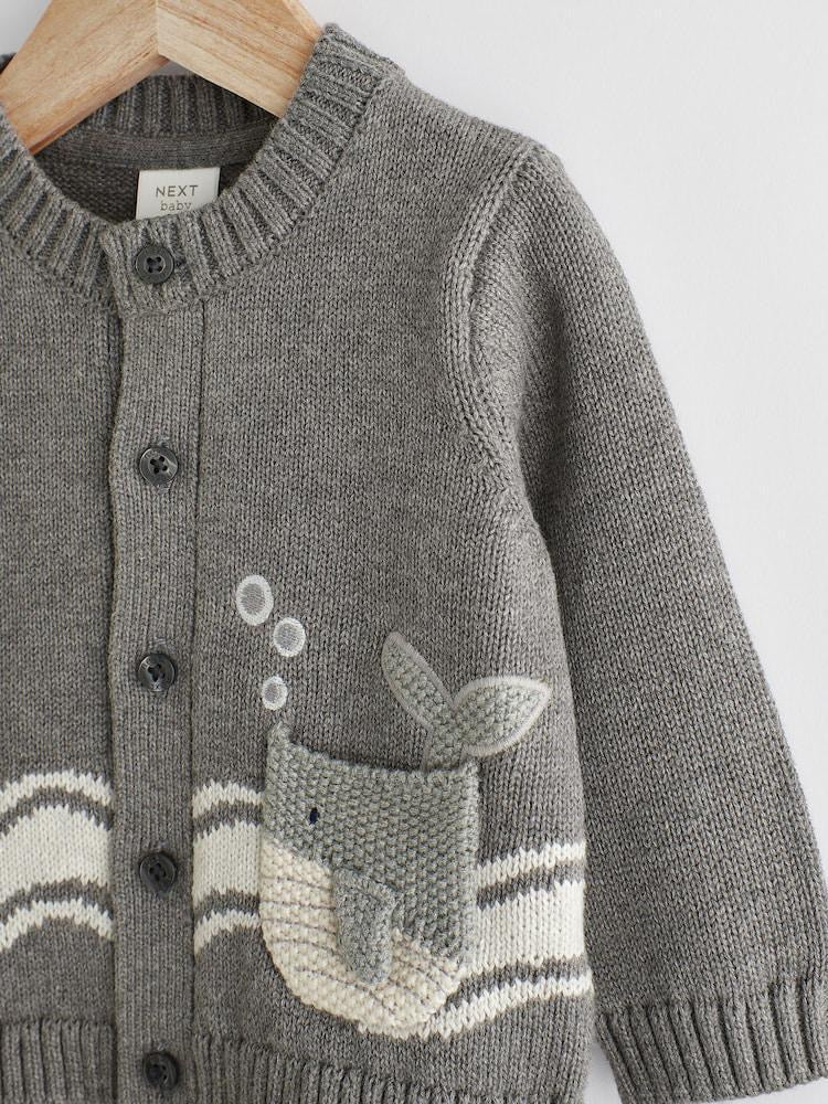 Grey Embroidered Knitted Cardigan