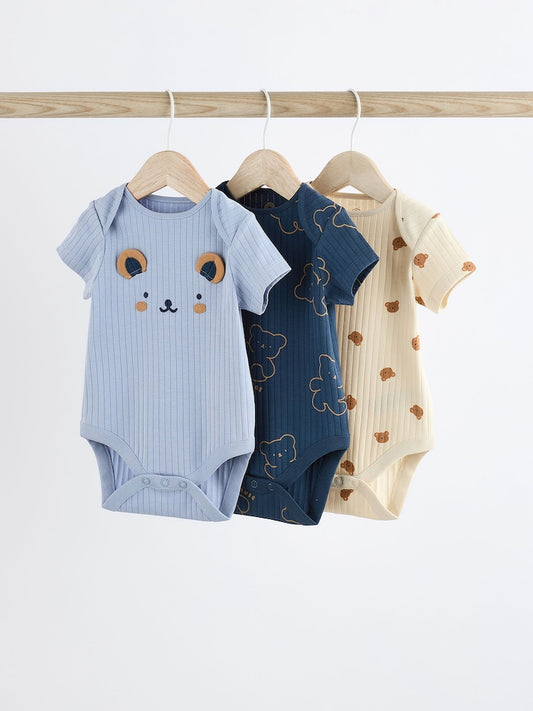 Navy Bear Applique Bodysuits 3 Pack.