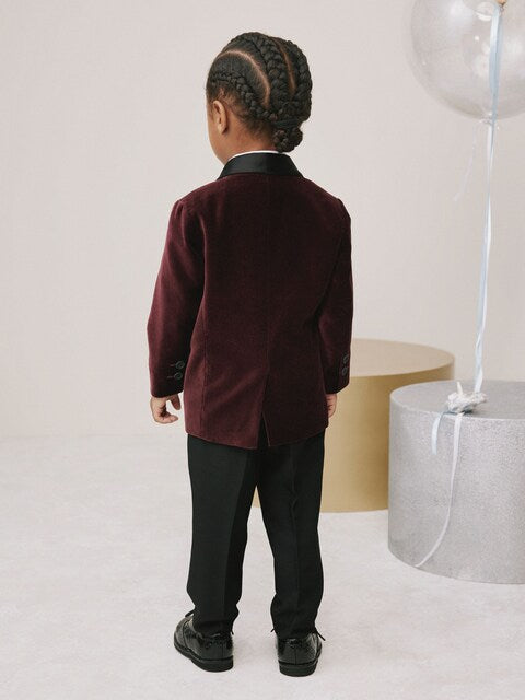Burgundy Red Velvet Blazer Shirt Trousers and Bow Tie Set