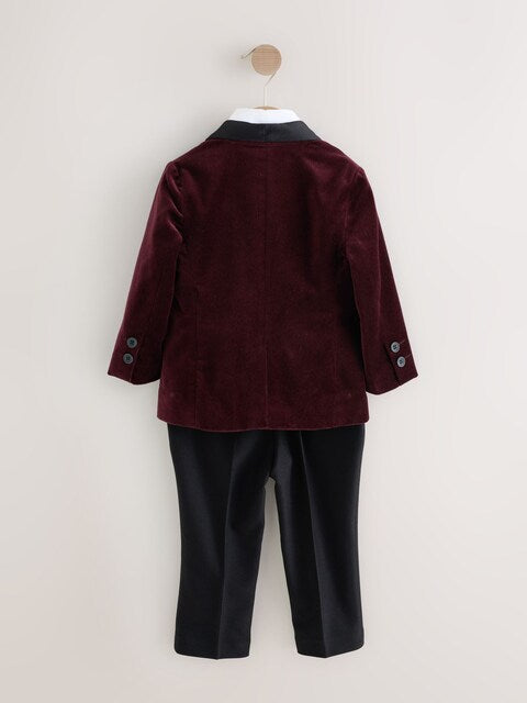 Burgundy Red Velvet Blazer Shirt Trousers and Bow Tie Set