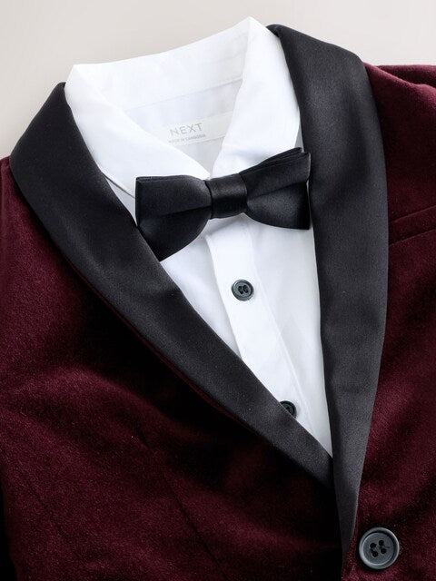 Burgundy Red Velvet Blazer Shirt Trousers and Bow Tie Set