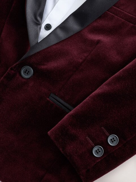 Burgundy Red Velvet Blazer Shirt Trousers and Bow Tie Set