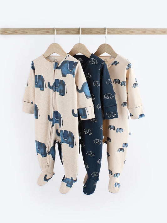 Blue Elephant Zipper Sleepsuit 3 Pack