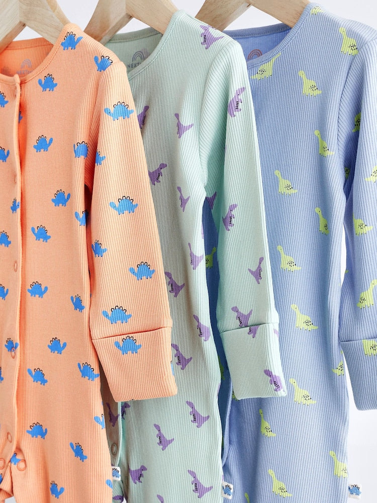 Orange/Blue dino Footless sleepsuit 3 Pack