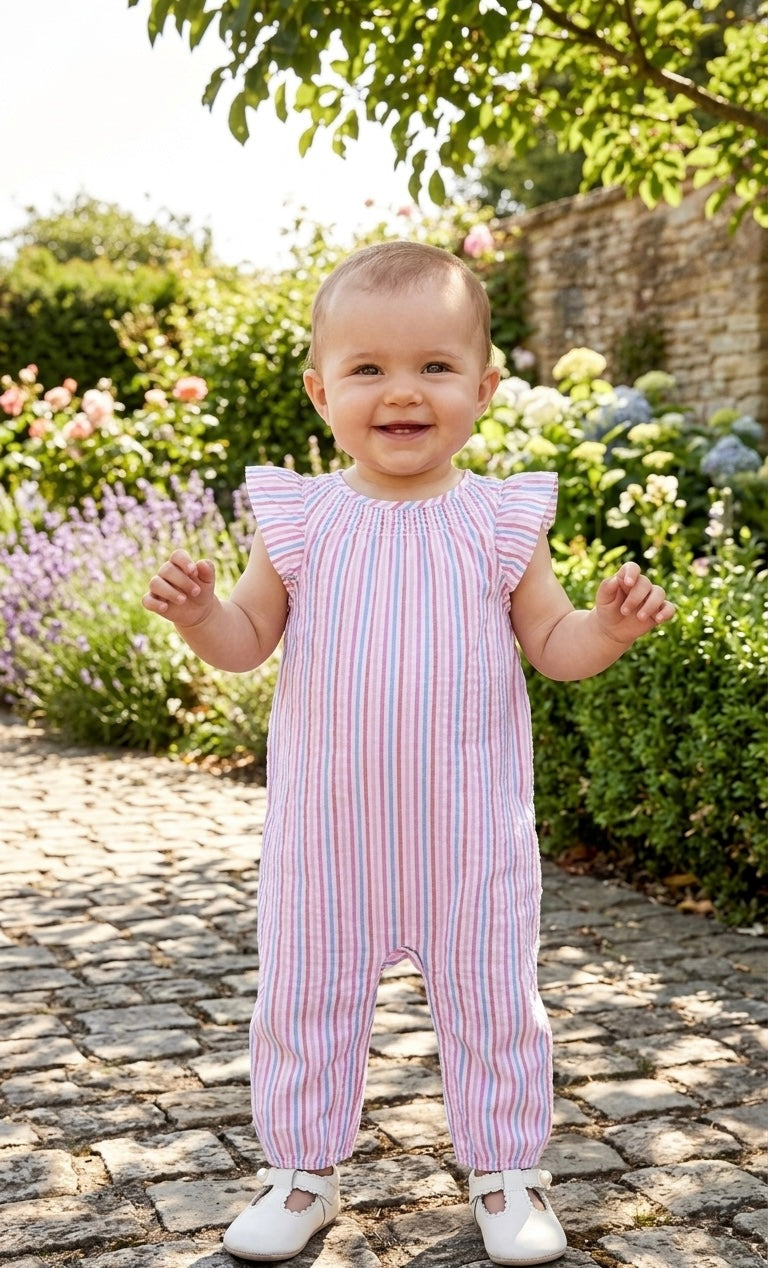 Baby stripe Ruffle Rompersuit