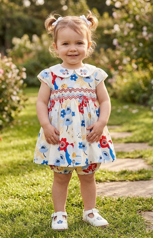 Blue/ Red Floral Embroidered Flared Occasion wear Dress with Matching Knickers