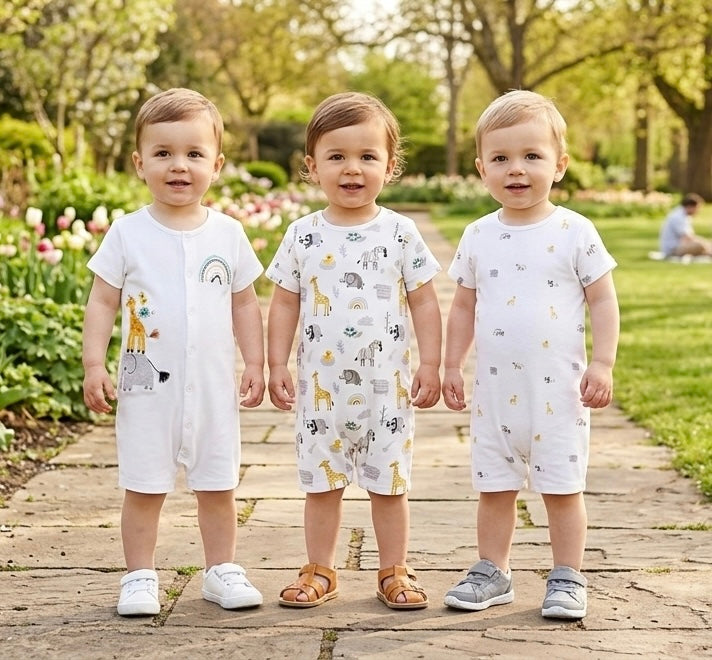 White Animal rompers pack of 3