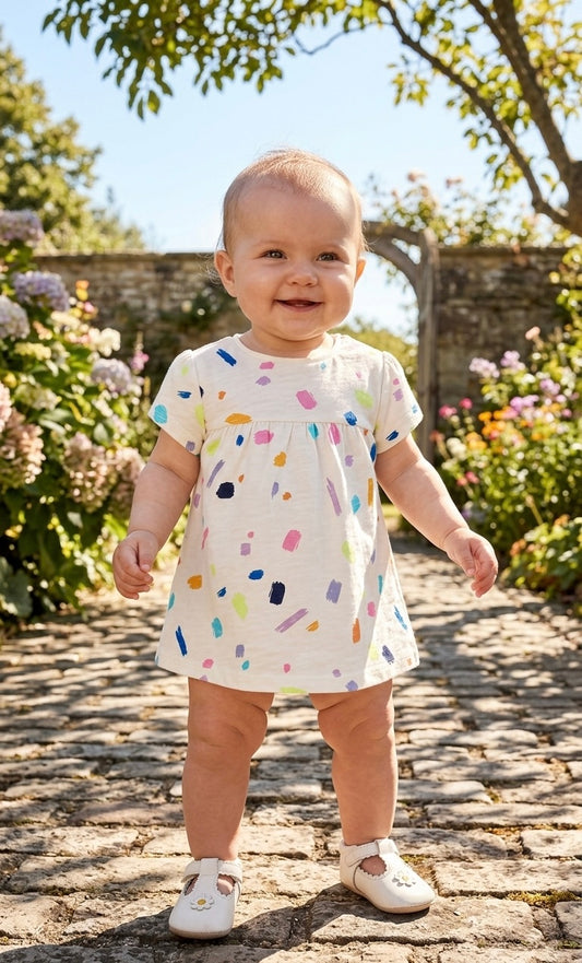 White Paint Cotton Frock