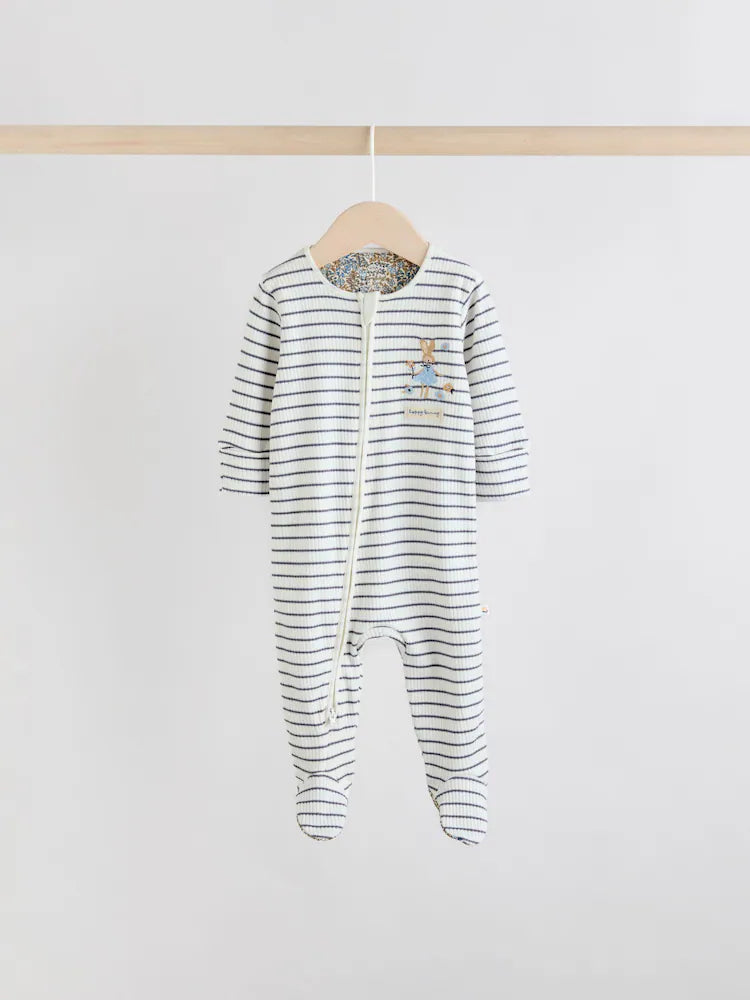 Blue 3 Pack Two Way Zip Baby Sleepsuits