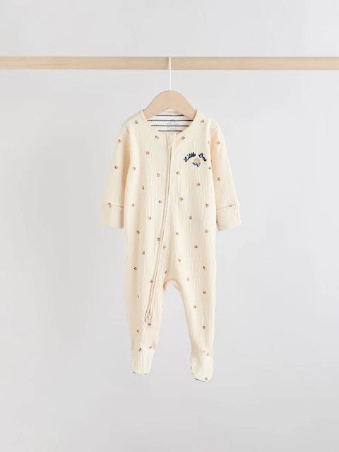 Blue 3 Pack Two Way Zip Baby Sleepsuits