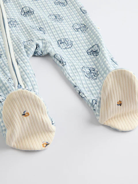 Blue 3 Pack Two Way Zip Baby Sleepsuits