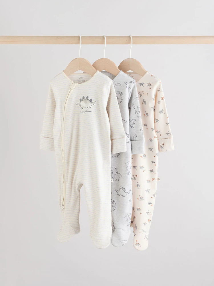 Grey Baby Embroidered Sleepsuits 3 Pack