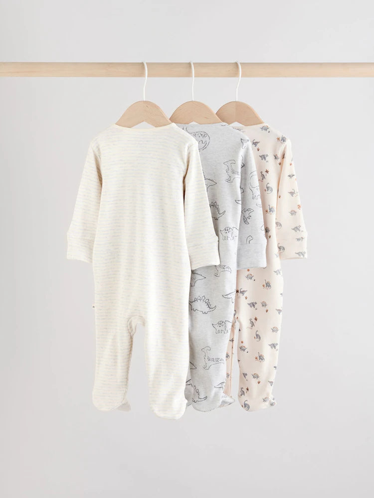 Grey Baby Embroidered Sleepsuits 3 Pack
