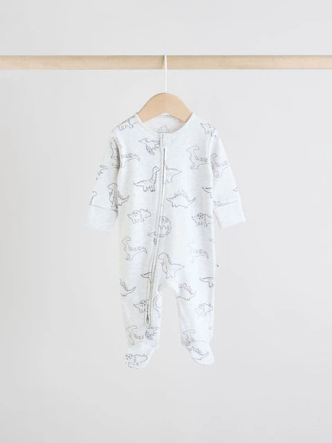 Grey Baby Embroidered Sleepsuits 3 Pack