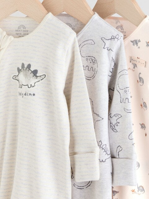 Grey Baby Embroidered Sleepsuits 3 Pack