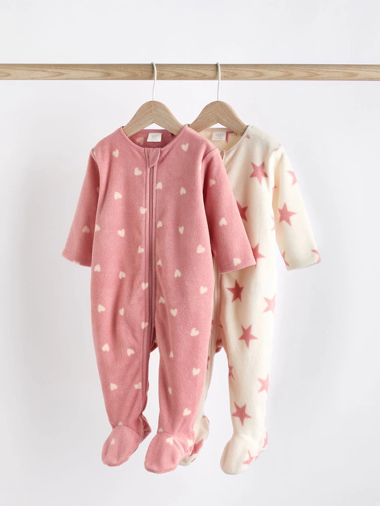 Pink Baby Microfleece Zip Sleepsuits 2 Pack