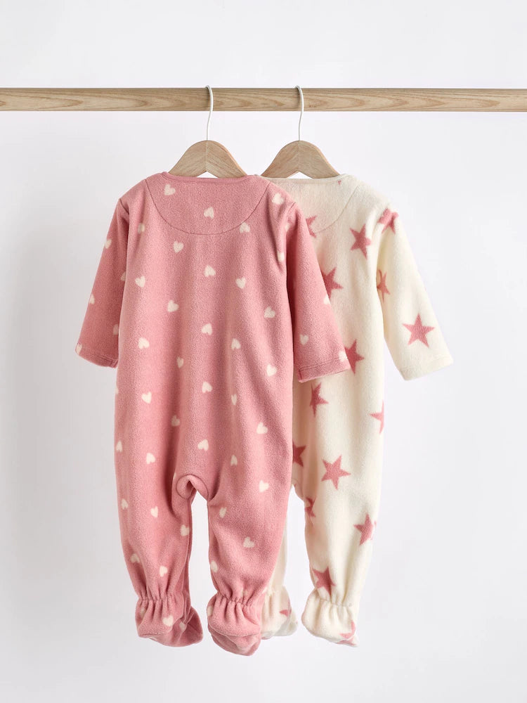 Pink Baby Microfleece Zip Sleepsuits 2 Pack