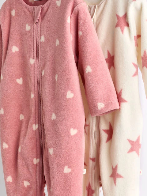 Pink Baby Microfleece Zip Sleepsuits 2 Pack