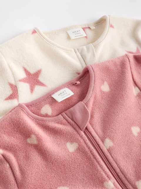 Pink Baby Microfleece Zip Sleepsuits 2 Pack