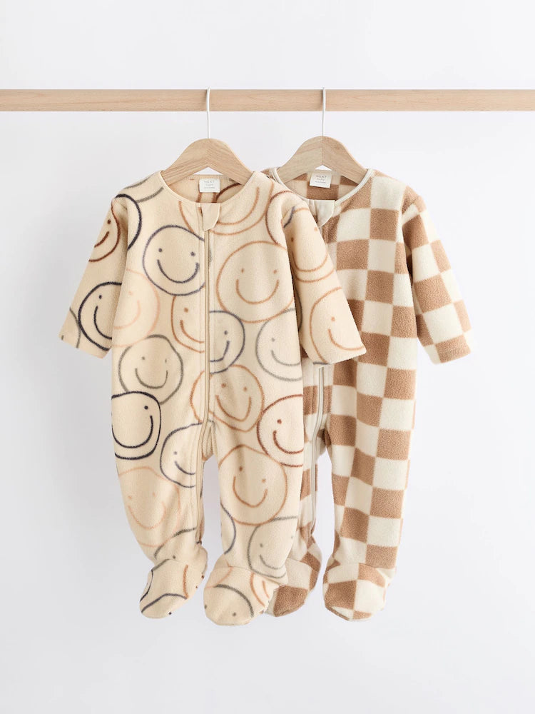 Neutral Fleece Sleepsuits 2 Pack