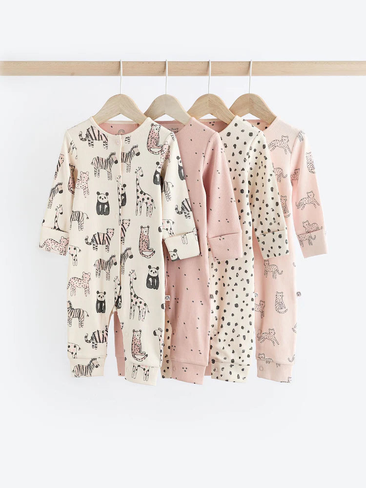 Pink Mono 4 Pack Baby Footless Sleepsuits