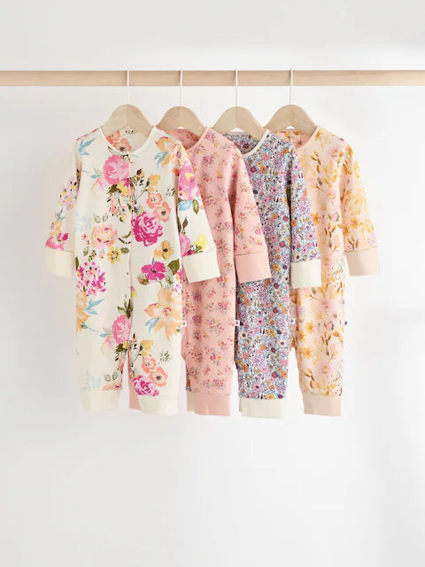 Orange Floral Baby Footless Sleepsuits 4 Pack