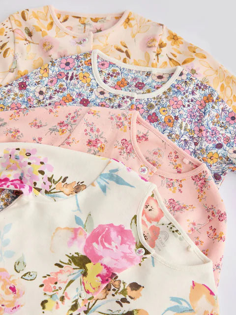 Orange Floral Baby Footless Sleepsuits 4 Pack