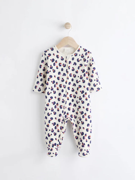 Cream Two Way Zip Fleece Lined Baby Sleepsuit
