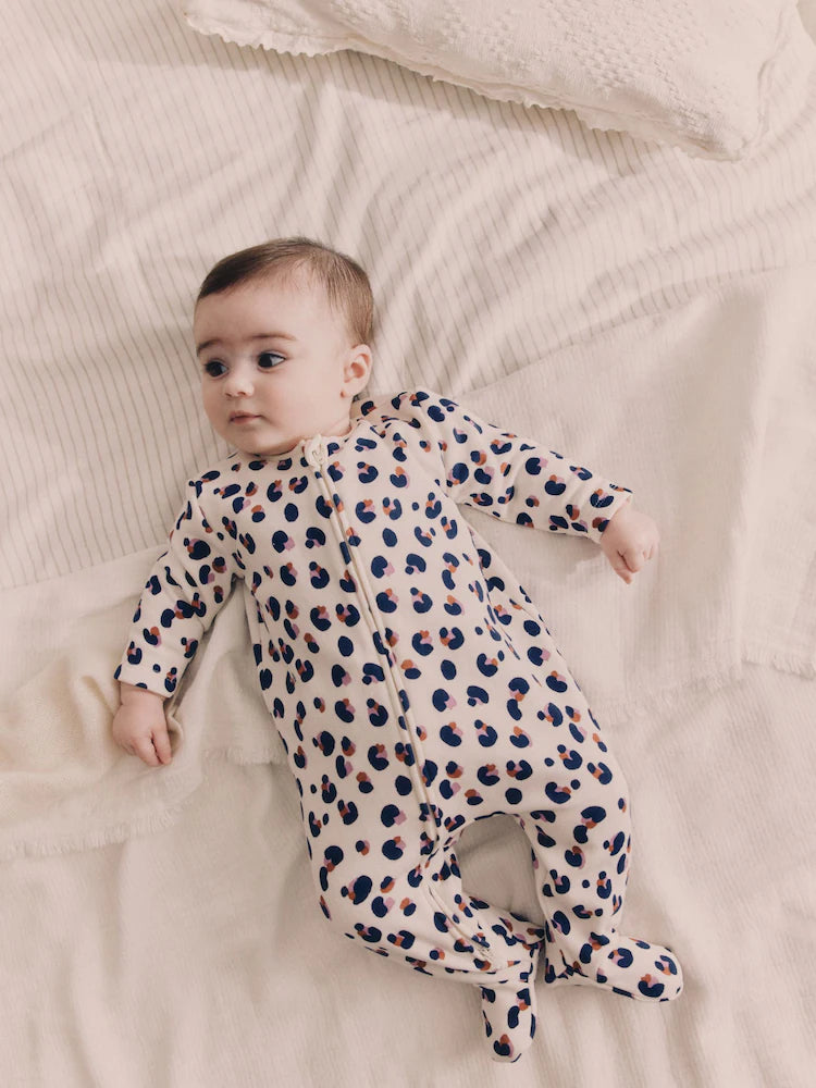 Cream Two Way Zip Fleece Lined Baby Sleepsuit