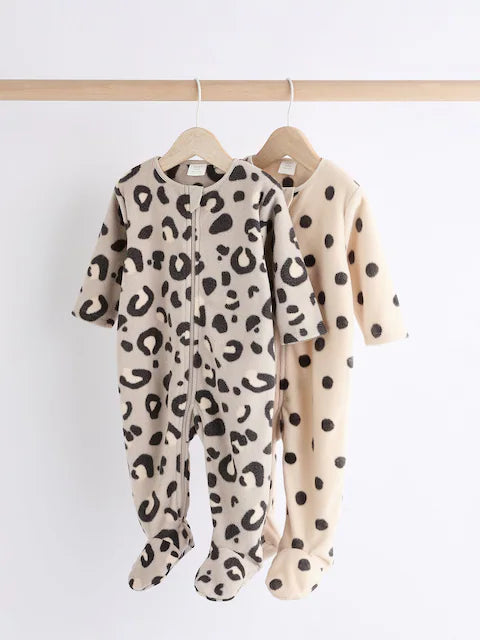 Neutral Animal Baby Microfleece Zip Sleepsuits 2 Pack