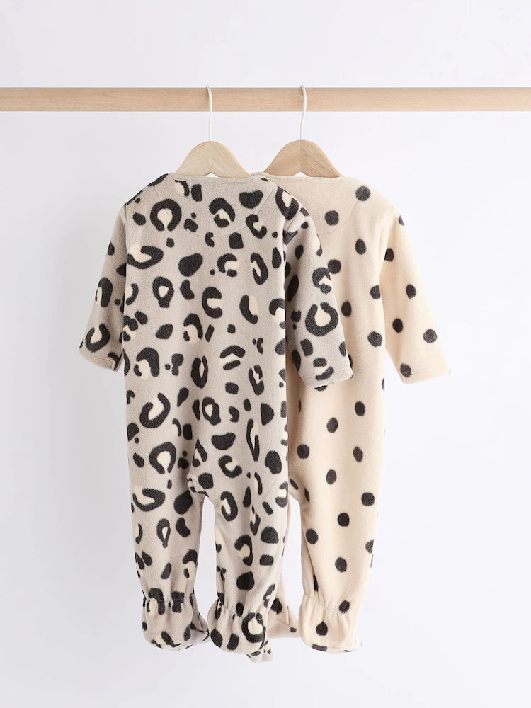 Neutral Animal Baby Microfleece Zip Sleepsuits 2 Pack