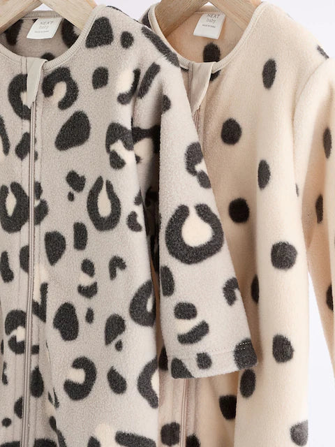 Neutral Animal Baby Microfleece Zip Sleepsuits 2 Pack