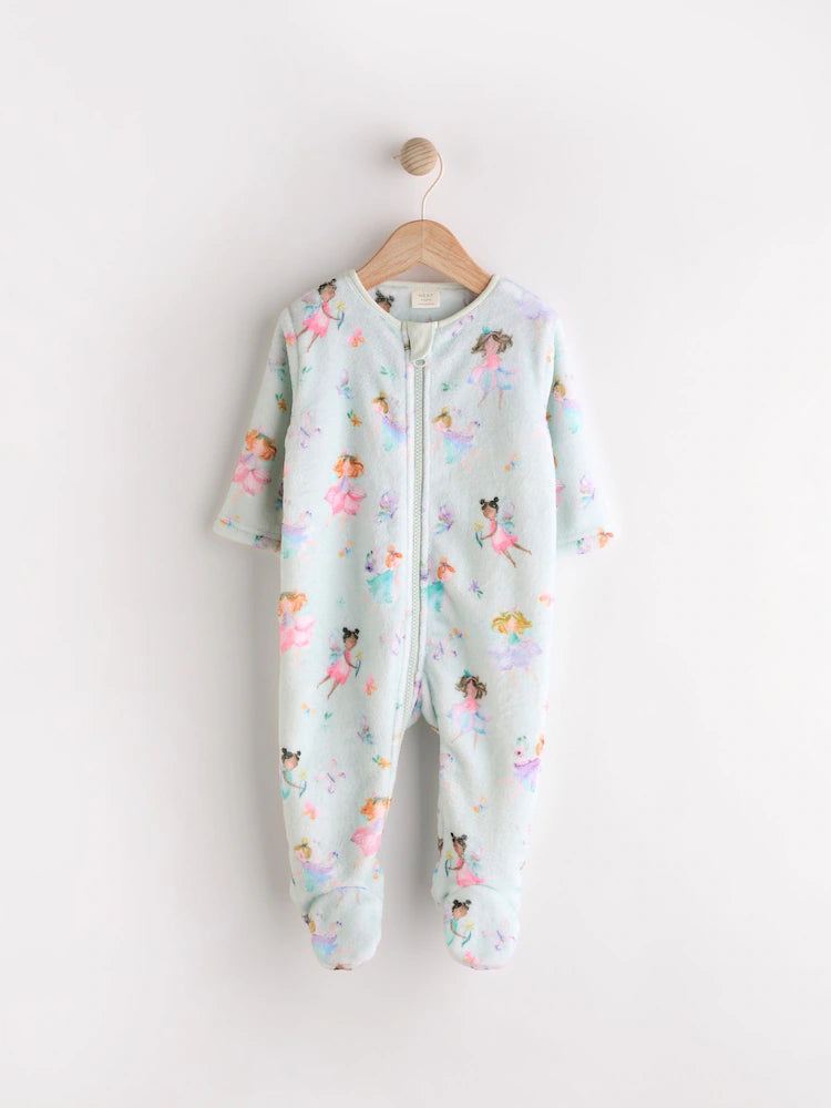 Mint Green Fairy Baby Zip Fleece Sleepsuit