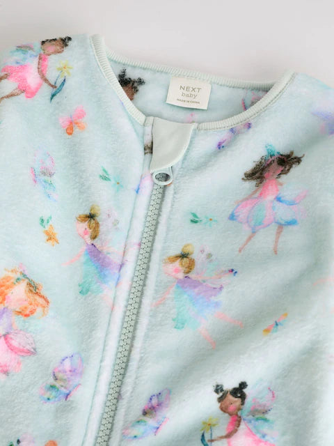 Mint Green Fairy Baby Zip Fleece Sleepsuit