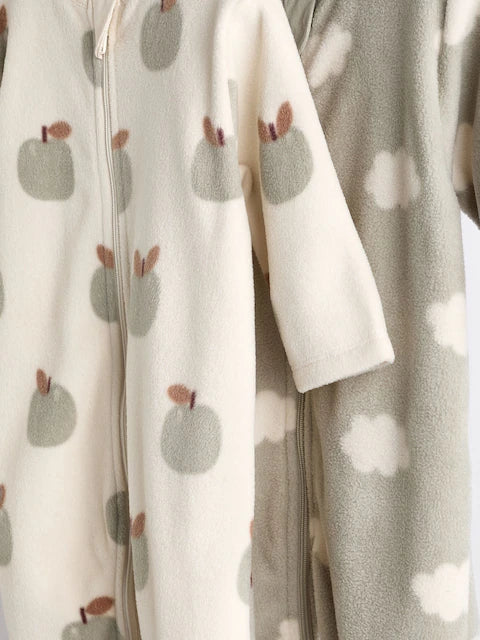 Sage Green 2 Pack Baby Microfleece Sleepsuits