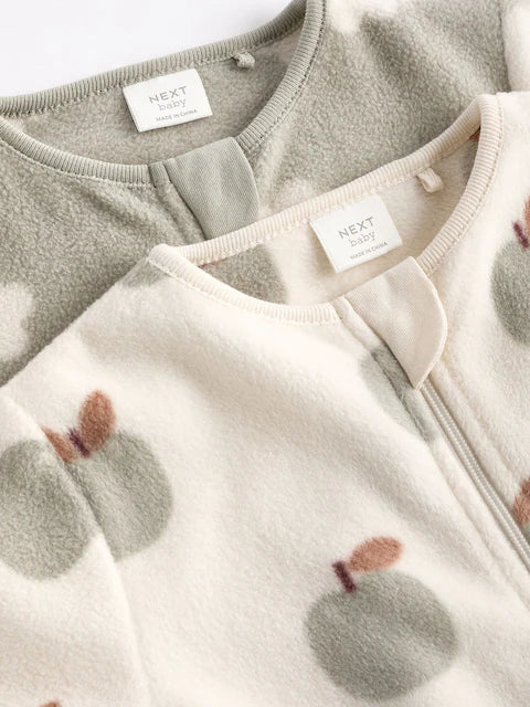 Sage Green 2 Pack Baby Microfleece Sleepsuits