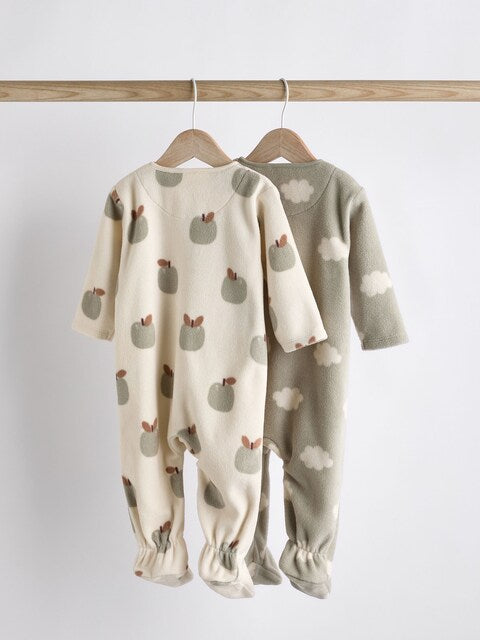 Sage Green 2 Pack Baby Microfleece Sleepsuits