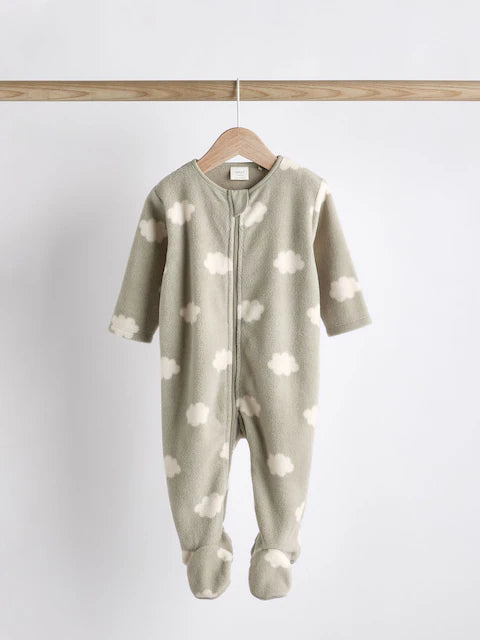 Sage Green 2 Pack Baby Microfleece Sleepsuits