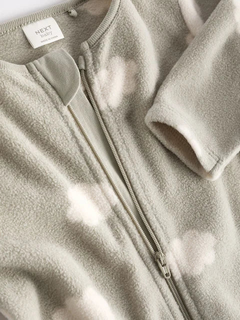 Sage Green 2 Pack Baby Microfleece Sleepsuits