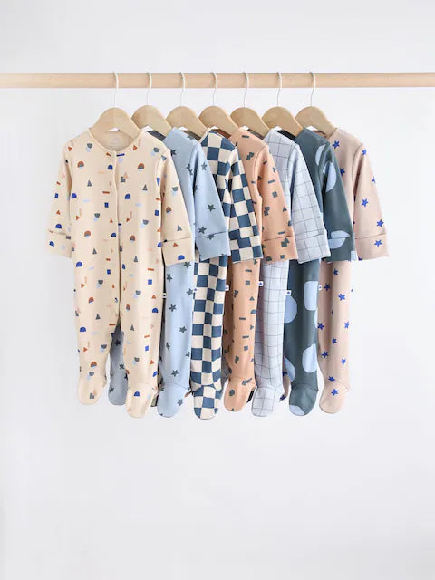 Blue Printed Sleepsuits 7 Pack