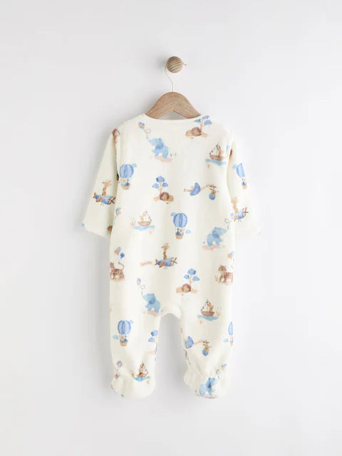 White Printed Baby Zip Fleece Sleepsuit