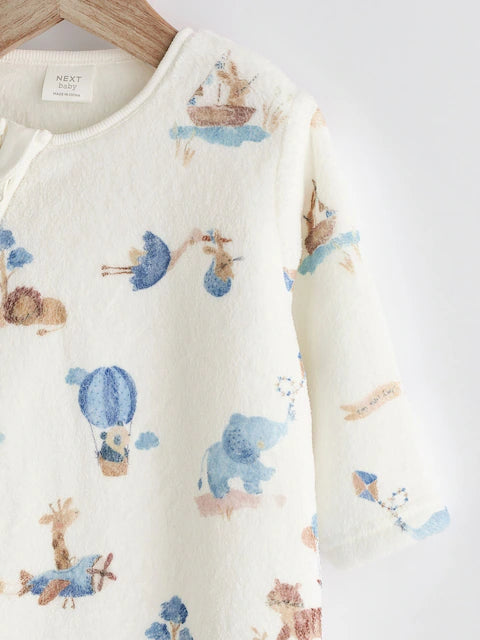 White Printed Baby Zip Fleece Sleepsuit