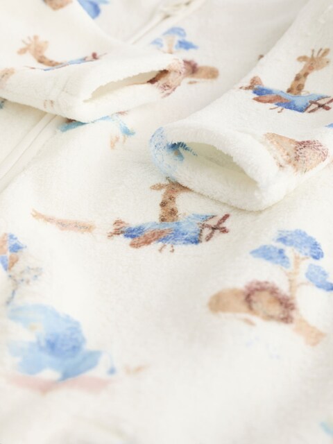 White Printed Baby Zip Fleece Sleepsuit