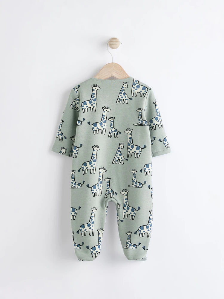 Green Giraffe Two Way Zip Fleece Lined Baby Sleepsuit