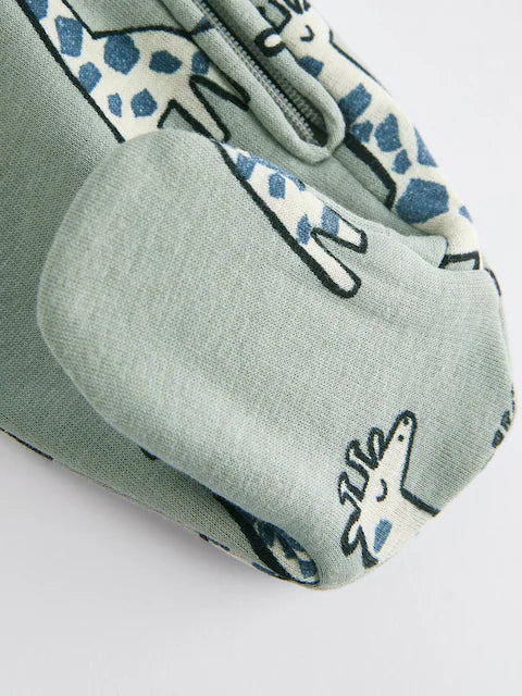 Green Giraffe Two Way Zip Fleece Lined Baby Sleepsuit
