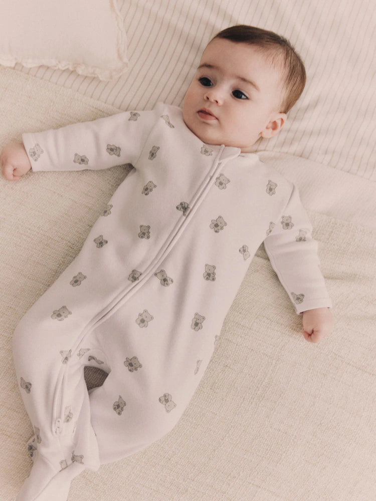 White Ground Fleeced Lined 2 way Zip Sleepsuit