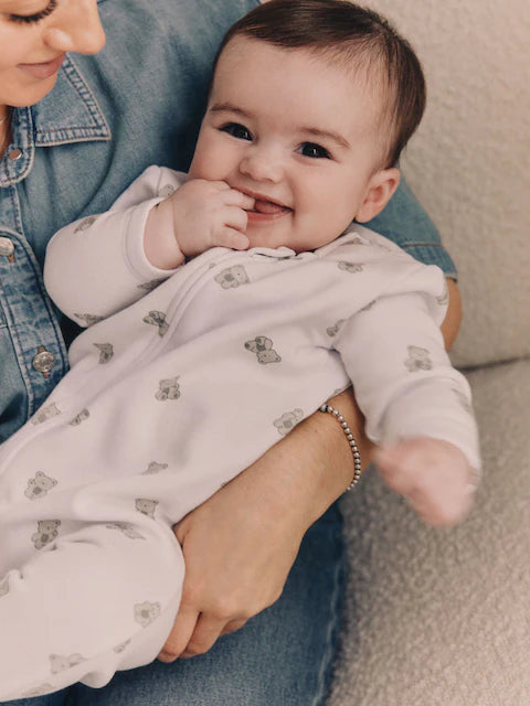 White Ground Fleeced Lined 2 way Zip Sleepsuit