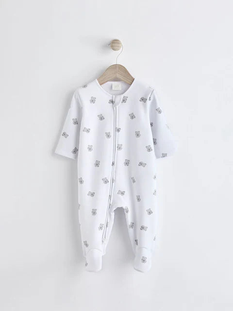 White Ground Fleeced Lined 2 way Zip Sleepsuit